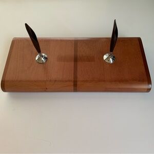 CROSS Double Pen Holder Mechanical Pencil Wood Walnut Desk Base MCM Rare HTF VTG
